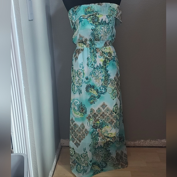 Strapless Flowy Boho Printed Strapless Maxi Dress Sunmertime - Picture 1 of 10